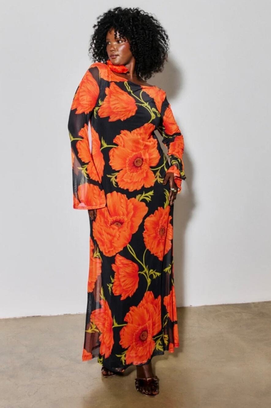 Never Fully Dressed Black Red Poppy Aria Mesh Dress Size US 14 New